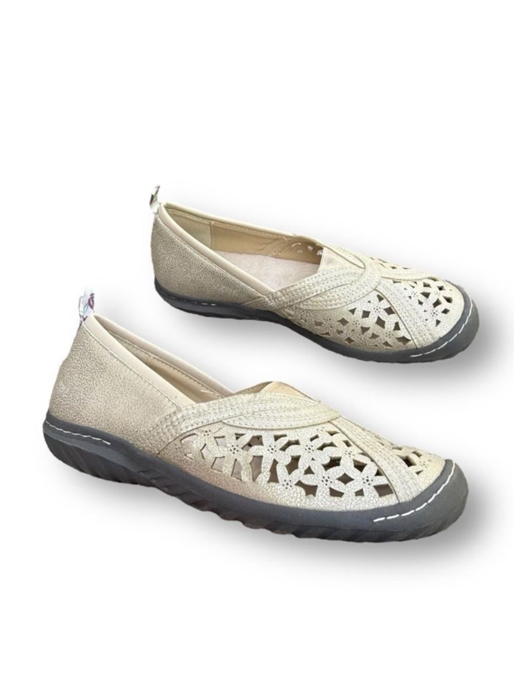 JBU Beige Laser-Cut Slip-On Flats